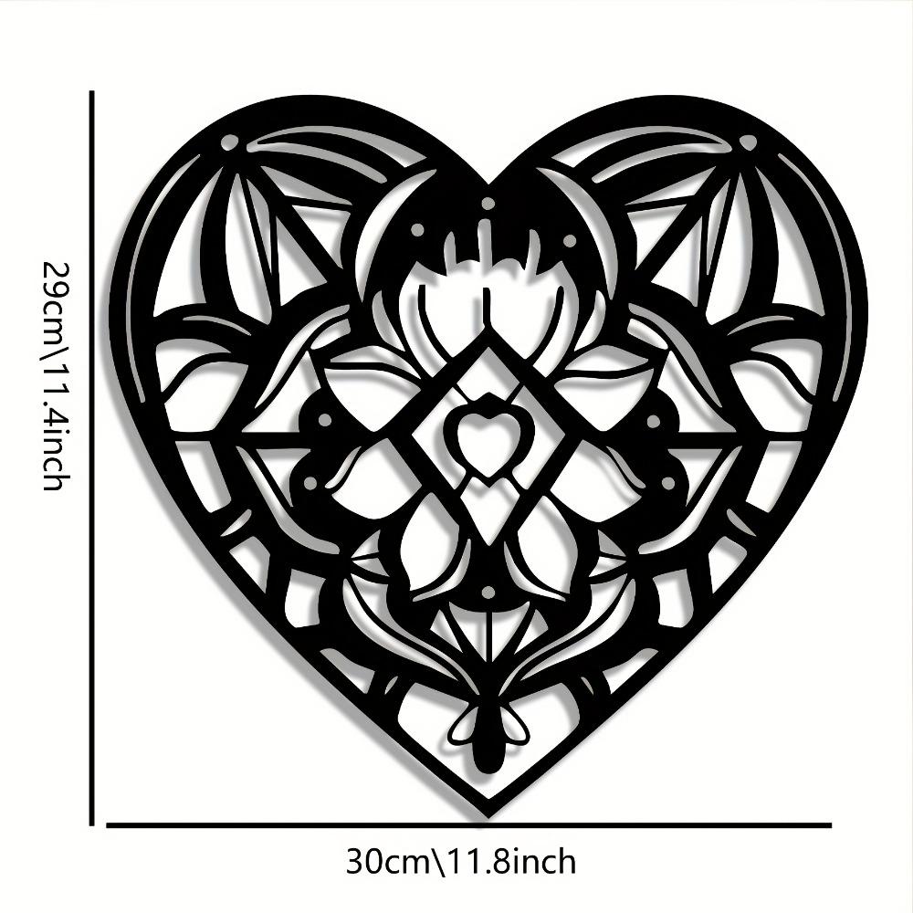 

Wrought Iron 2D Flat Heart Floral Wall Art, Indoor Outdoor Abstract Metal Sculpture Home Decor for Kitchen Farmhouse Living Room Bedroom Dining Office