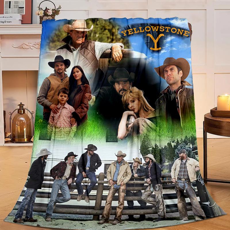 1PC Yellows-tone Dutton Ranch Flannel Blanket Gift, Suitable for Both Men And Women, Soft Ideal for Beds And Sofa, Birthday Or Christmas Gift