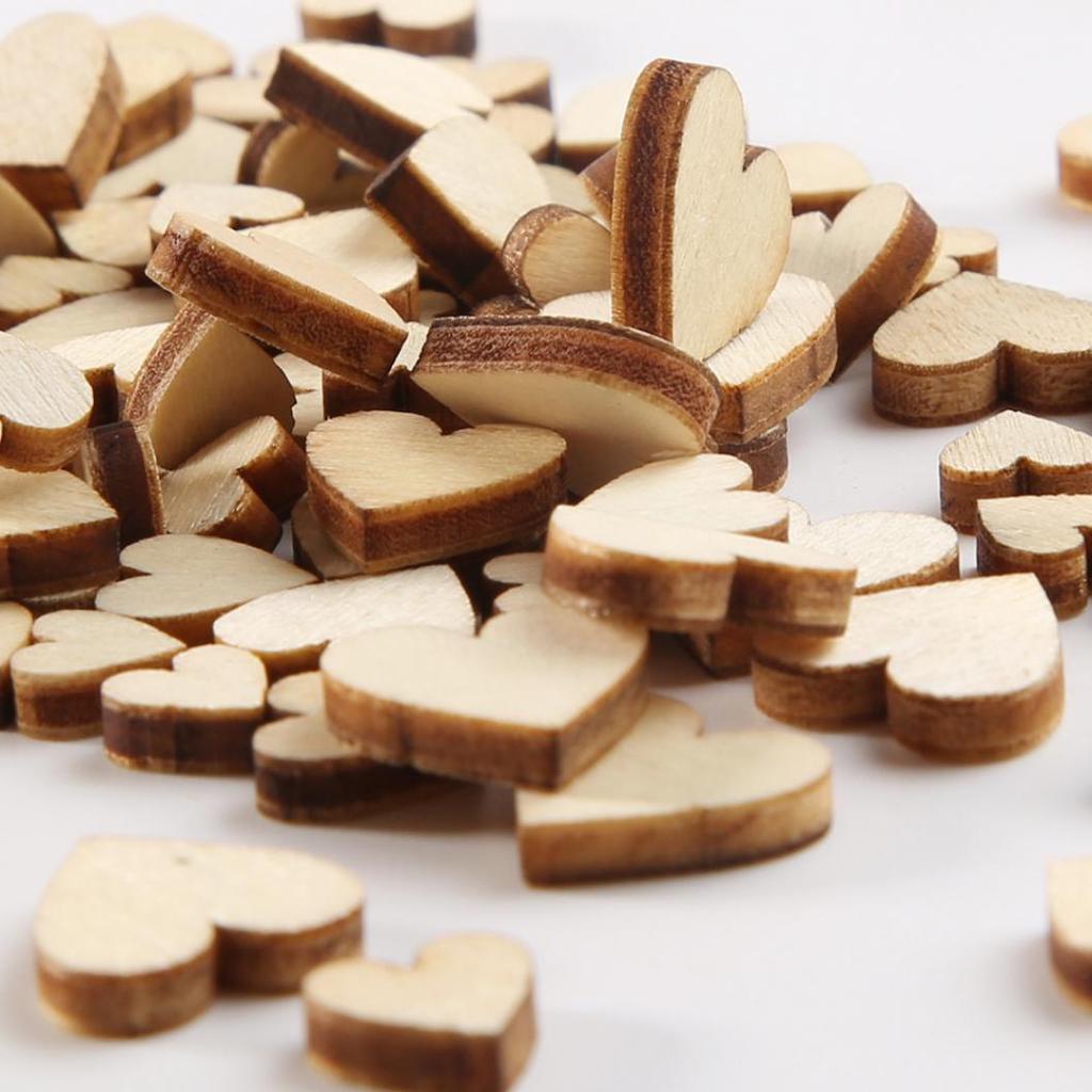 100 Pcs Wood Love Heart Shape Buttons Table Scatter Craft DIY Wedding Decor