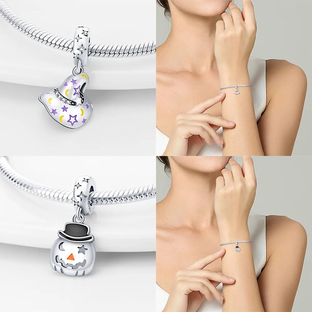 Copper Halloween Skull Bat Pumpkin Boutique Pendant Fit Original Bracelet Charm Beads Necklace Diy Female Jewelry