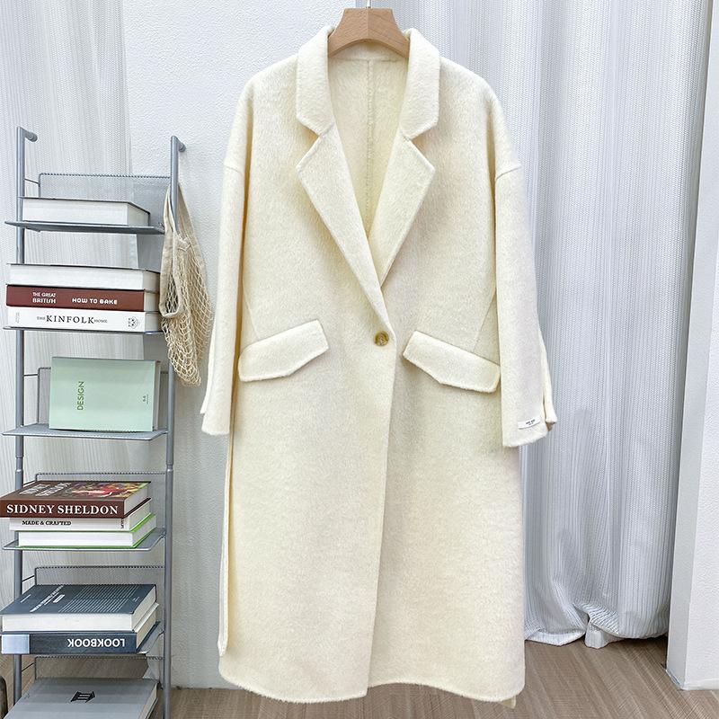 Autumn and winter Albaka camel wool coat for women, new high-quality wide-version thin woolen coat