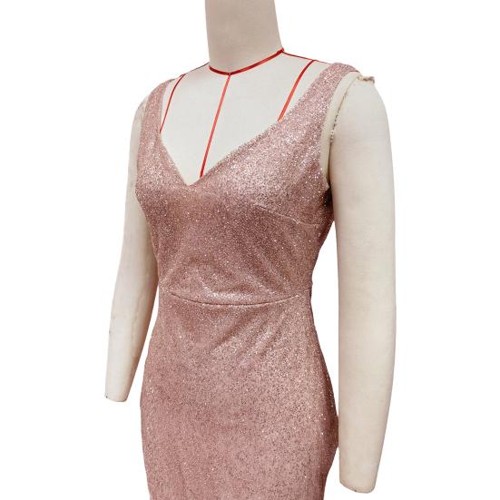 Women Evening Dress Deep V Neck Split Hem Sequin Skinny Fishtail Hem Back Zipper Closure Sleeveless Prom Cocktail Party Dress Floor Length Ball Gown