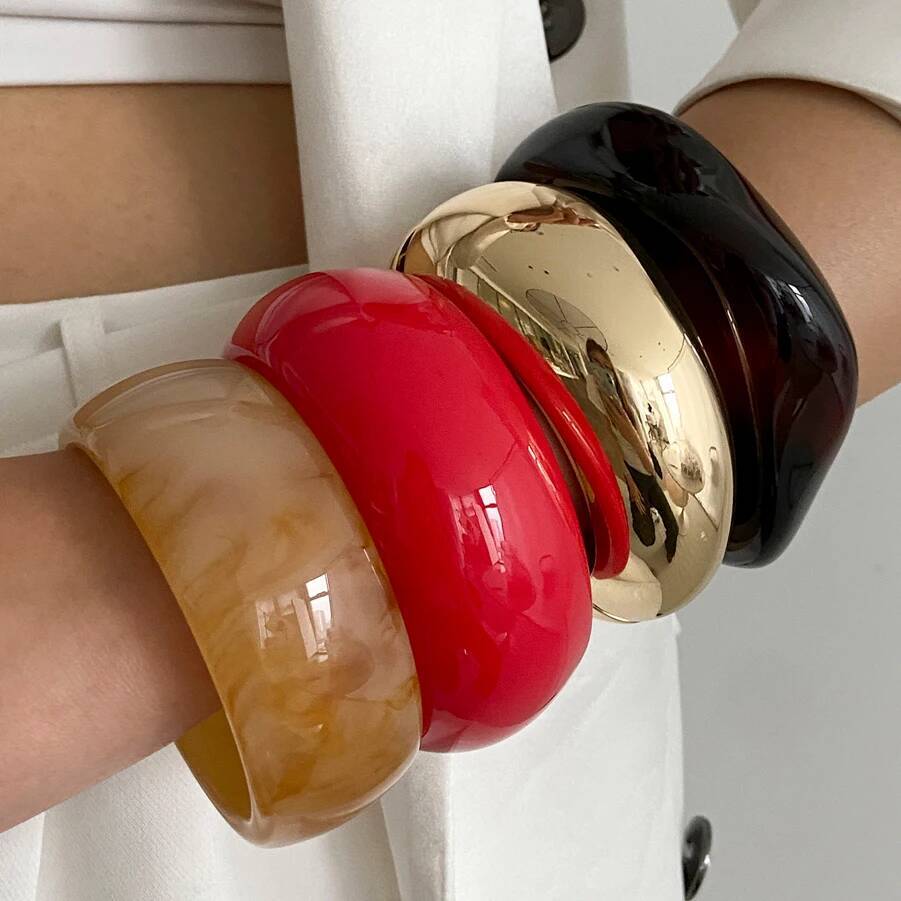 IngeSight.Z Exaggerated Irregular Red Brown Resin Acrylic Wide Resin Bracelets Women Punk Geometric Bangles Party Daily Jewelry