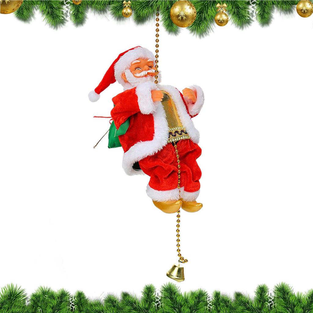 Climbing Santa Claus 13x12.5x10cm Electric Battery Operated Holiday Home Decor with Music Christmas Santa Climbing Rope Pendant