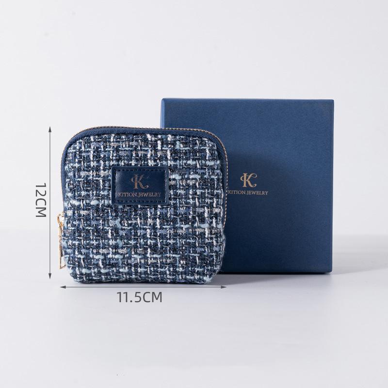 

Fashion Jewelry Bag Travel Portable Large Capacity Multiple Lattice Scratch-Proof Jewelry Storage Bag Mini Handbag with Zipper тёмно-синий