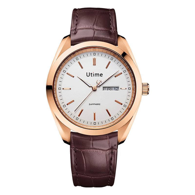 Utime High-End Men'S Watch Stainless Steel Leather Waterproof Quartz Watch Business Men'S Watch Men'S