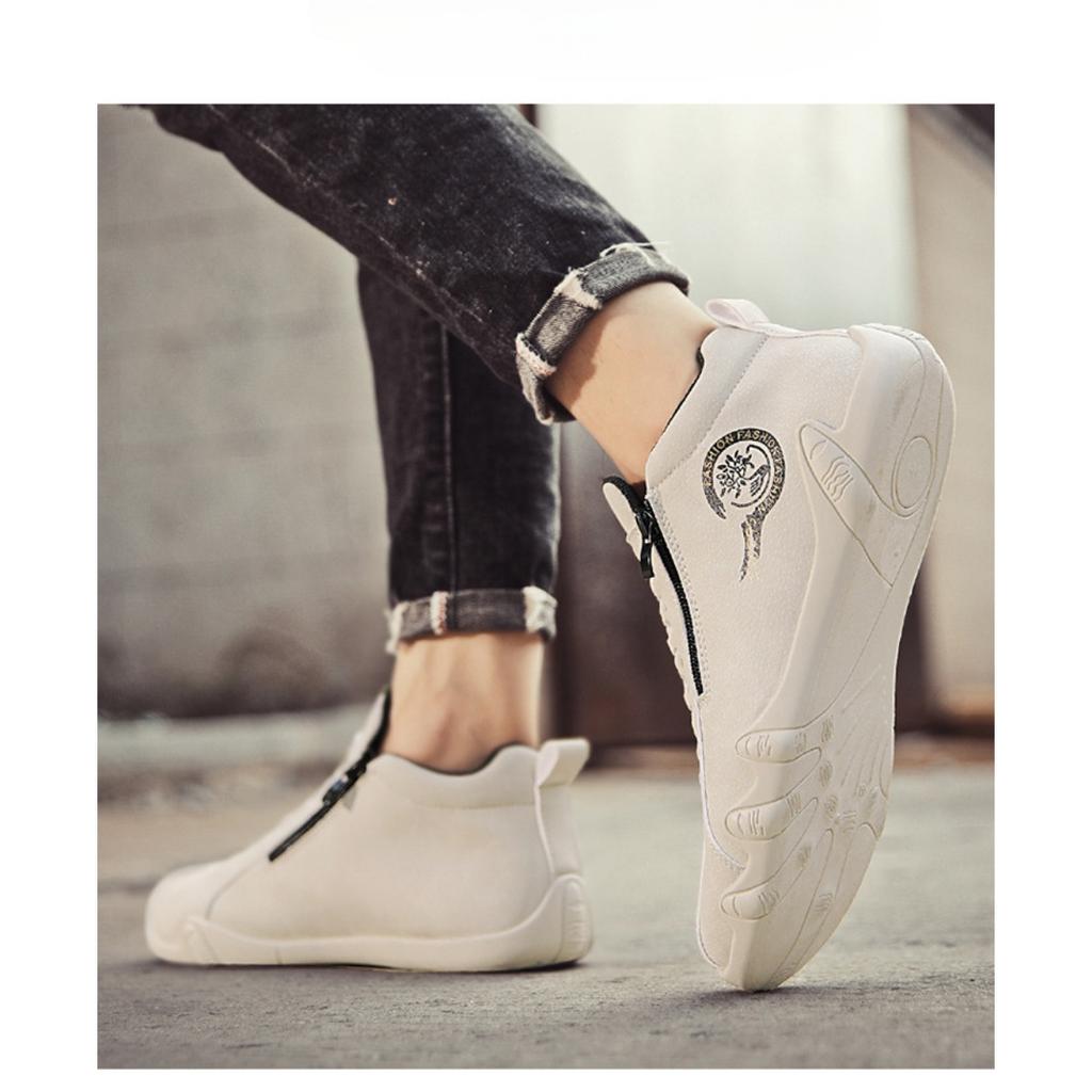 High-top Leather Shoes Men, A Stirrup Side Zipper Casual, Korean Leather Five Fingers White Shoes Tide Shoes