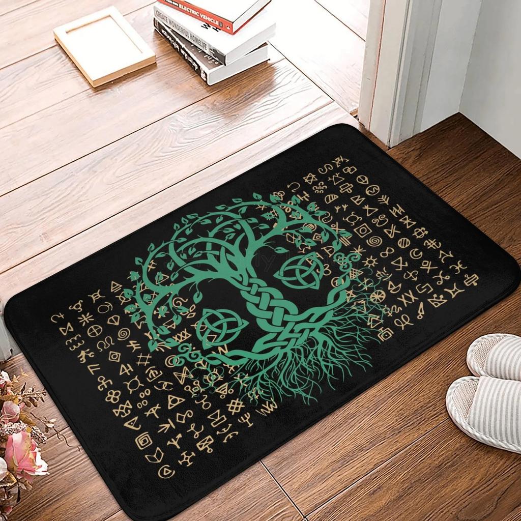 Viking Nordic Celtic Symbol Entrance Door Floor Mat Vikings Tattoo Odins Ravens Carpet Rugs Anti-Slip Waterproof Bathroom Mat