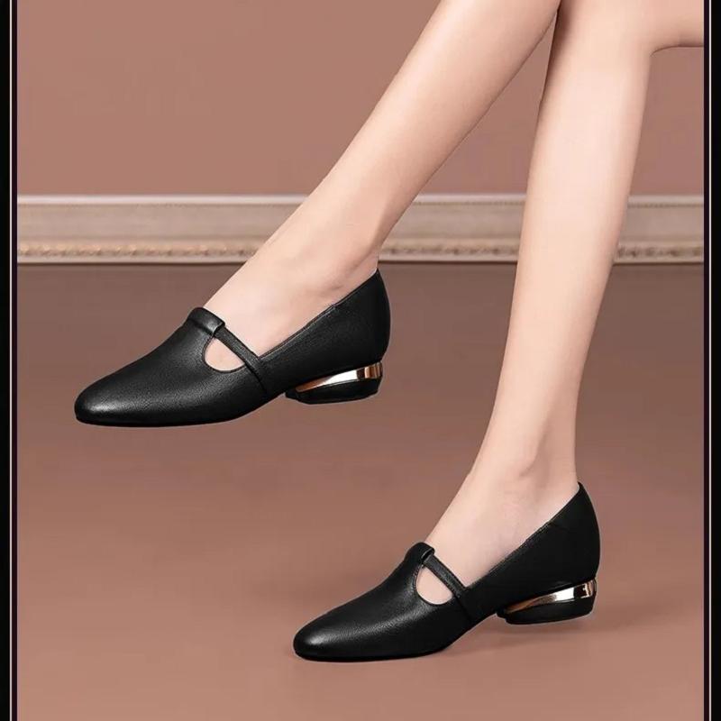 sapatos femininas women cute pointed toe brown anti skid slip on squre heel shoes lady black office work shoes ab515
