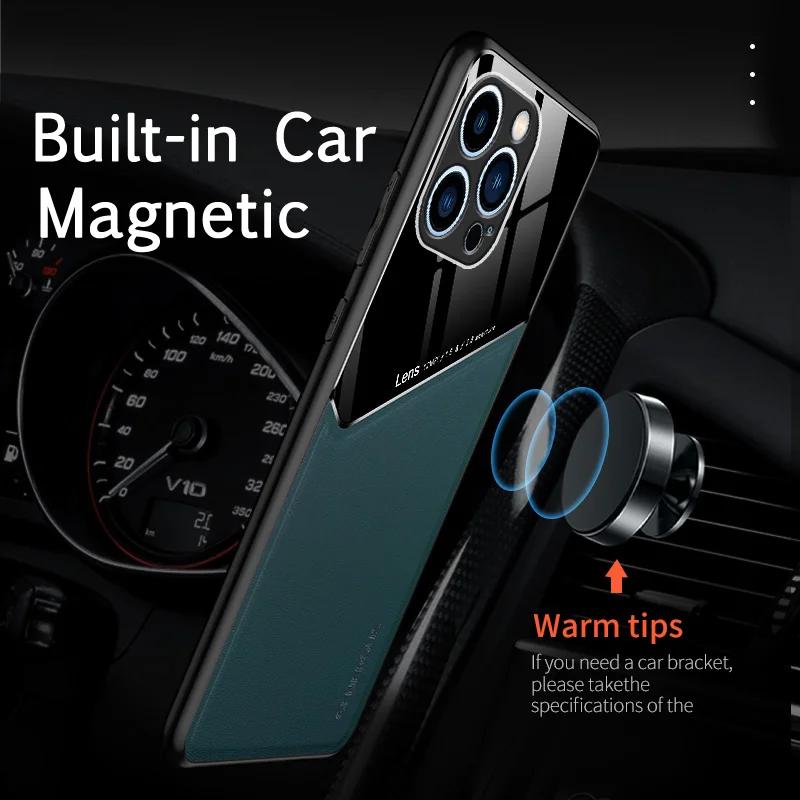 Luxury Leather Car Magnetic Protective Case for  IPhone 16 Plus 16 Pro Max 15 14 13 12 Mini 11 X XR XS Max 7 8 Protect Shockproof Protection Cover