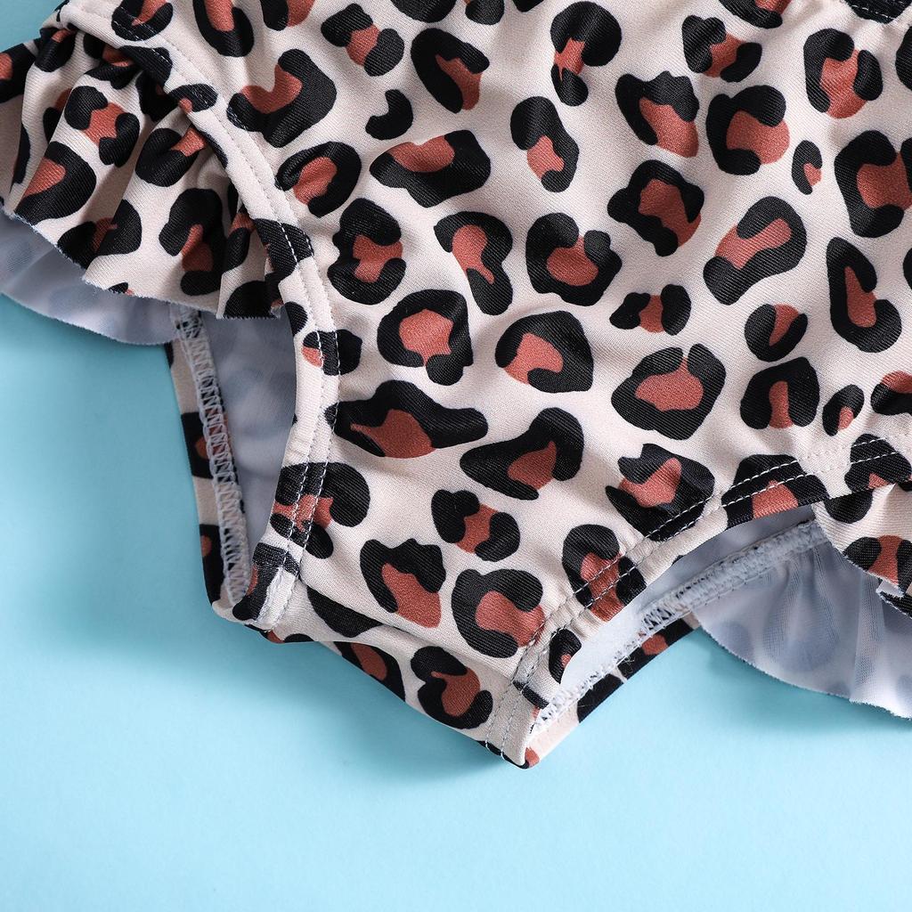 Girls' Leopard Print Sporty Swimsuit Set - Split Sling Style