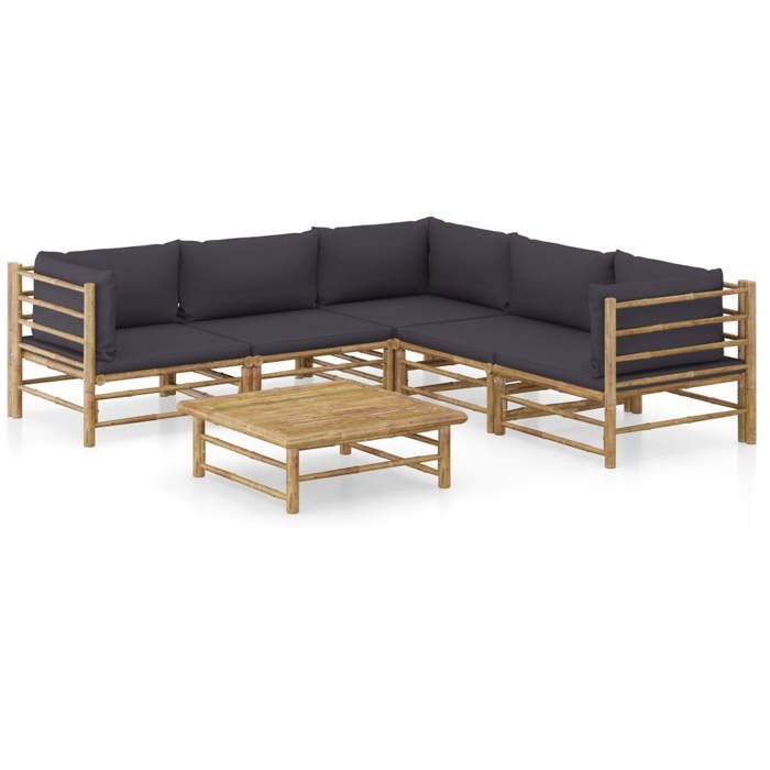 Exclusive House - 6-piece Garden Furniture Set with Dark Grey Cushions Bamboo
