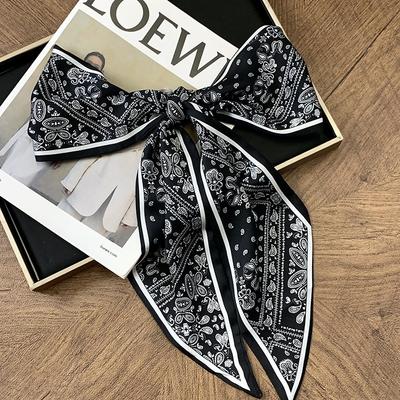 Premium Black Retro Cashew Silk Scarf Long Streamer Women's Summer Decorative Temperament Neck Strap Scarf