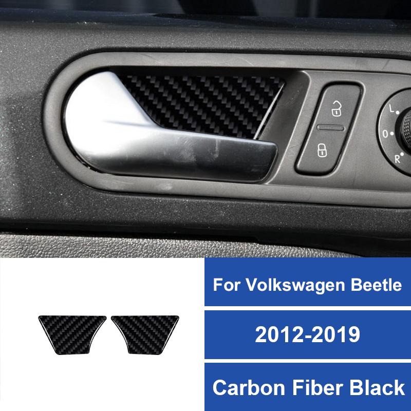 2PCS Real Carbon Fiber Car Inner Door Handle Bowl Panel Decorative Sticker For Volkswagen Beetle 2012-2019 Interior Accessories