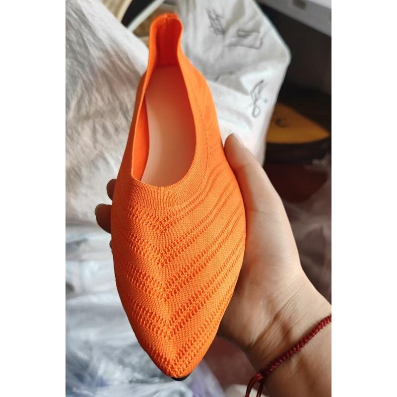 

Женские туфли-лодочки с острым носком, однотонные вязаные слипоны, повседневные дышащие туфли на плоской подошве, женские лоферы, удобная женская обувь 43 оранжевый