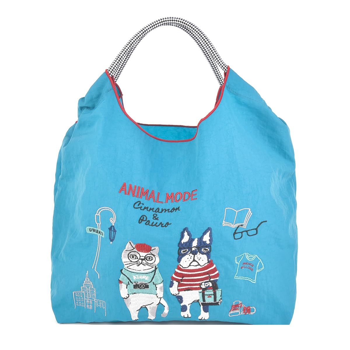 

Tote Bag Water Repellent Embroidered Washer Bag M Blue Green [Kusuguru Japan] Women s