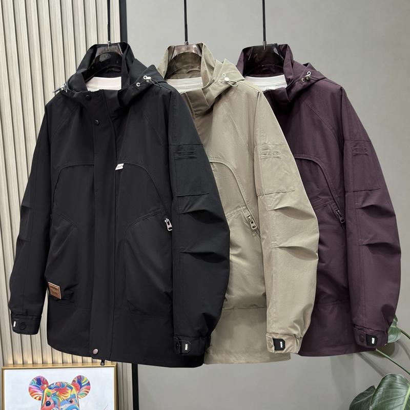 Men Plus Size Hooded Windbreaker Detachable Hood Casual Outdoor Jacket