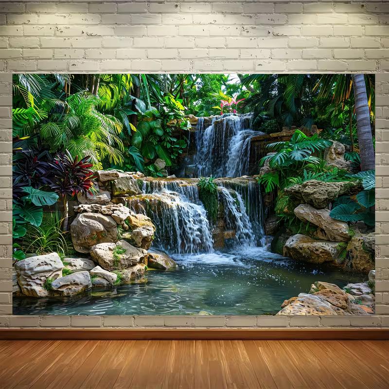 

Гобелен-панно «Водопад в тропическом лесу», Джунгли с камнями и растениями, Природный пейзаж, Настенное искусство для декора дома 47.2x31.5inch/120*80cm