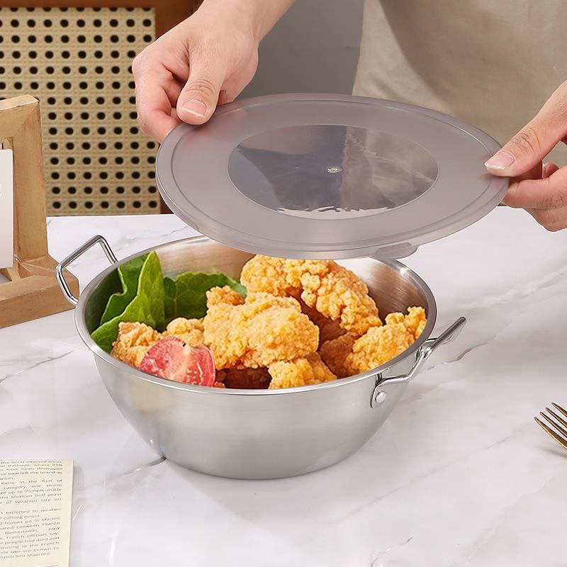 Korean Style Stainless Steel Snack Bowl with Handles for Rice Wine, Salad, Hot Pot Sauce, French Fries, or Fruit
