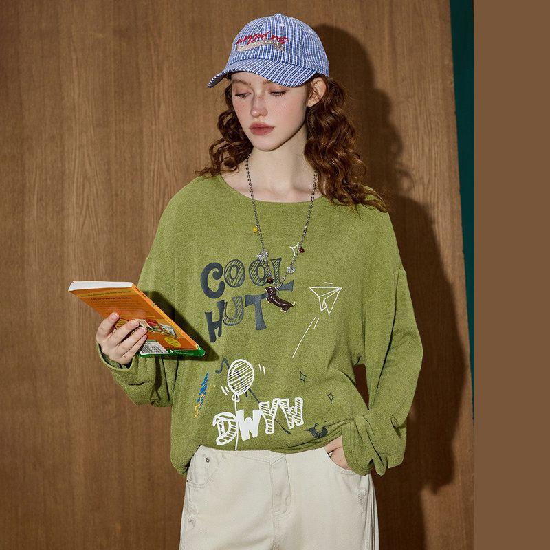 Coolhut Letter Print Casual Loose Fit Distressed Washed Graffiti Lazy Style