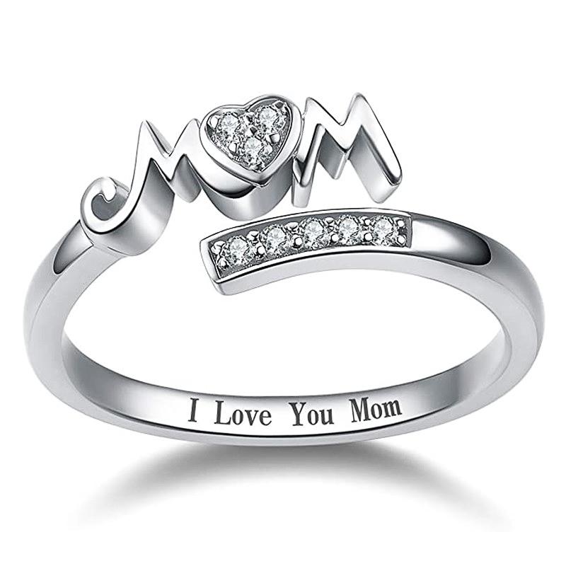 Exquisite Mom Rings Silver Color Caved Letter "I Love You Mom" Delicate Birthday Gift for Mother Fashion Women Jewelry