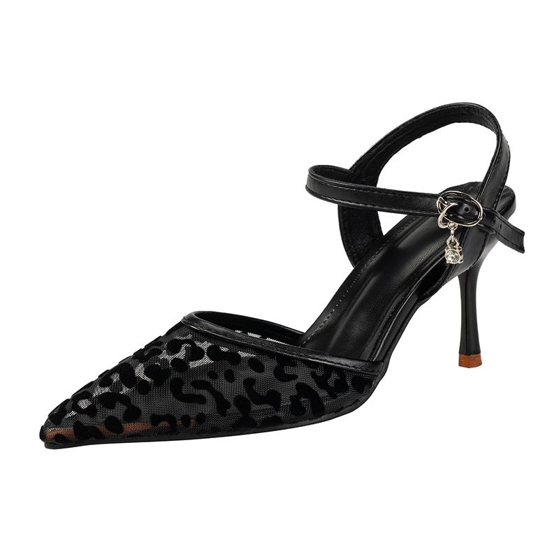 

Fashion Lace Mesh Stiletto Sandals Women s Fashion Pointy, Shallow Mouth Breathable Metal One-button Non-slip Heels 41 цветной печати леопарда