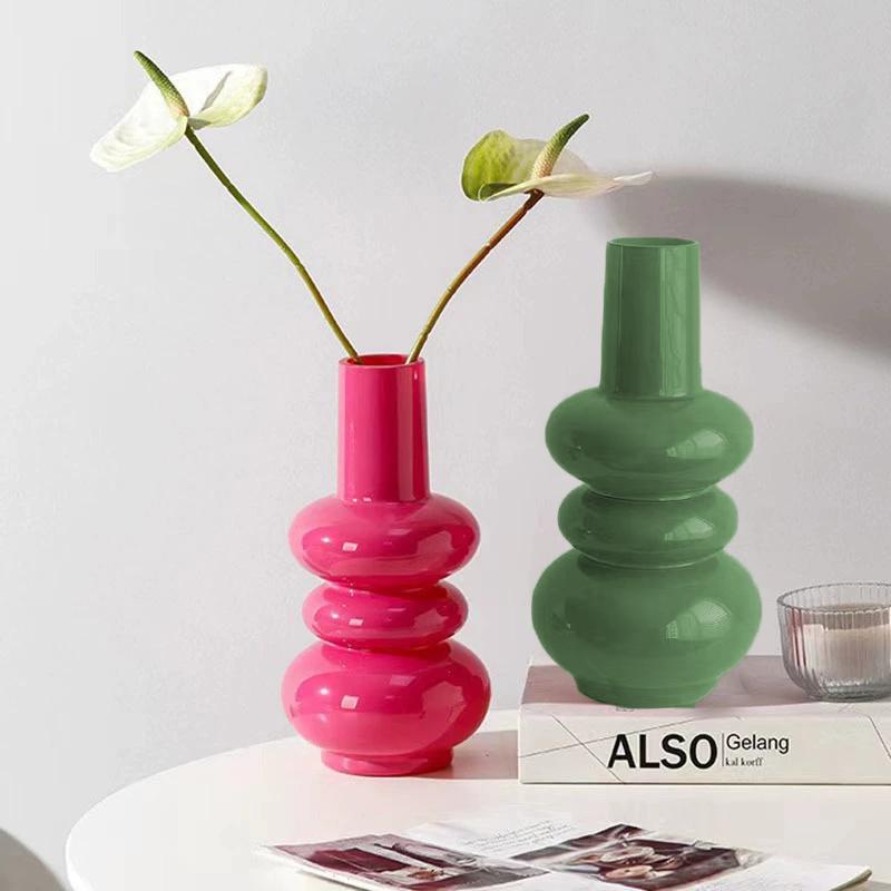 1pc Bohemian Style Pink Glass Vase, Minimalist Vintage Design for Hydroponic Fresh Flowers, Irregular Shape, Ideal for Home