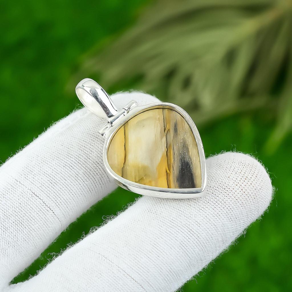 Natural Peanut Wood Jasper Gemstone Pendant 925 Sterling Silver For Girls