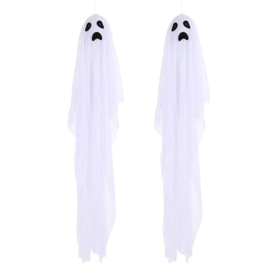 2 Pcs Halloween Hanging Ghosts Spooky Outdoor Light-Up Flying White Ghosts