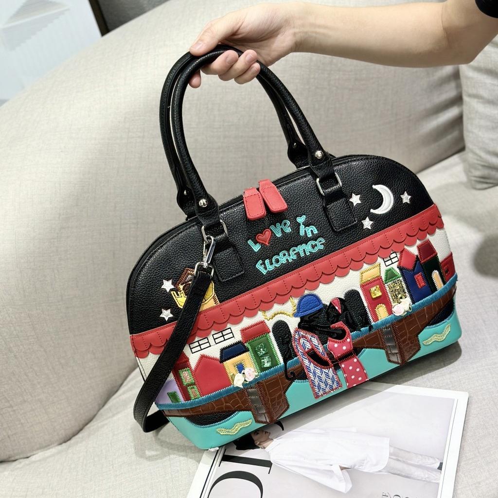 Premium Temperament Handbag Bag Women'S Splicing Embroidery Women'S Bag Large Capacity Shell Bag Messenger