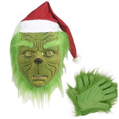 Grinch Weihnachtskostüm Set: Grünes pelziges Monster Kostüm für Halloween und Events