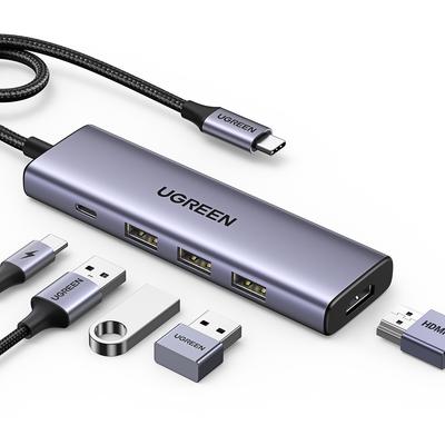 5in1 HUB Adapter USBC USBC PD HDMI 3x USBA 30 Gray