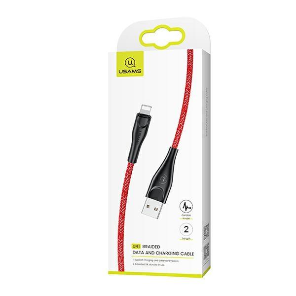 Usams Kabel Pleciony U41 Lightning 2M2A Czerwony/Red Sj394Usb02 (Us-Sj394) Fast Charge