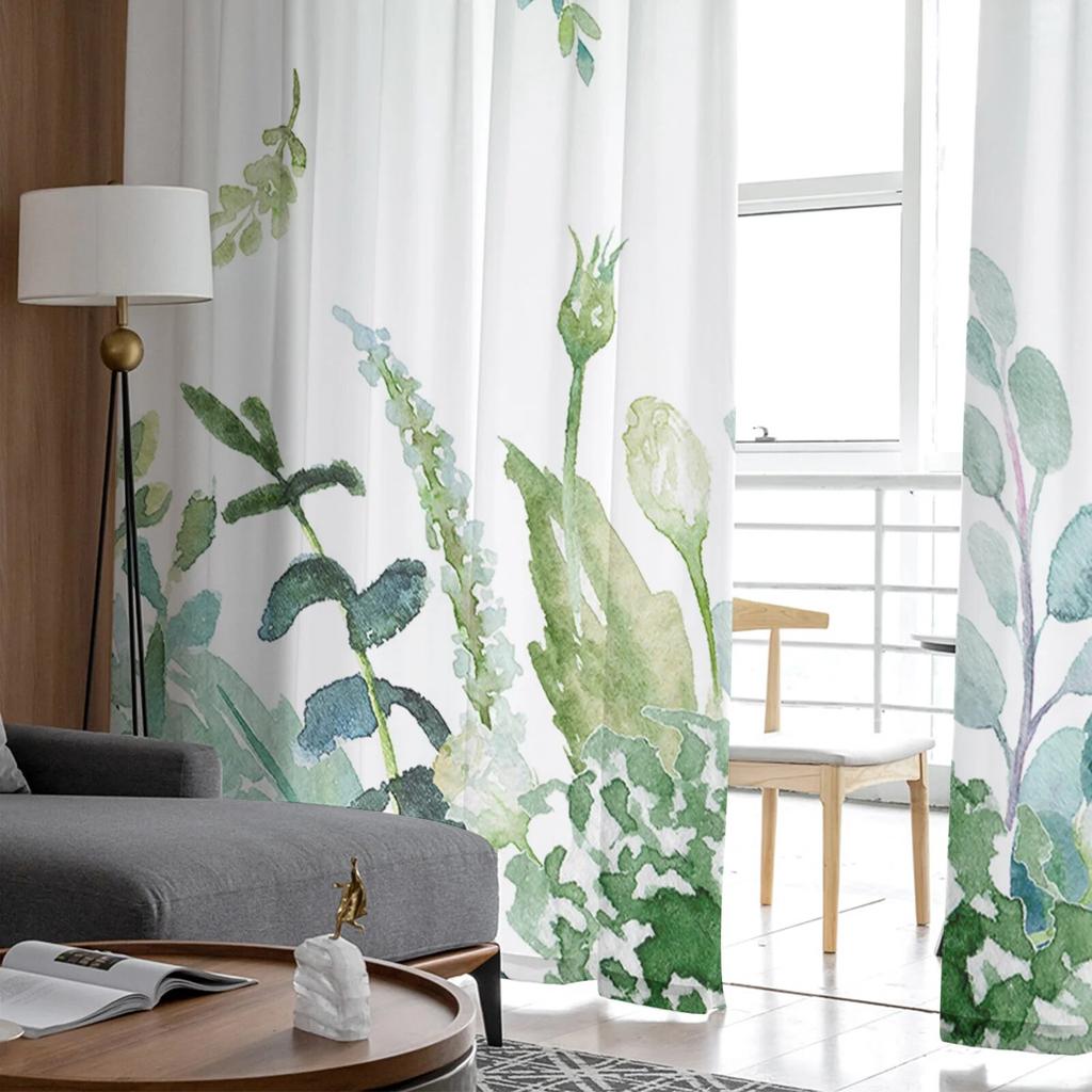 Aquarell Eukalyptus Blätter Bauernhof Gardinen für Wohnzimmer Schlafzimmer Tüll Vorhang für Küche Voile Vorhang Blindplatten