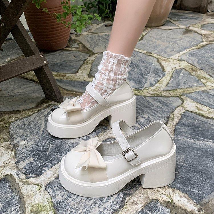 

2024 autumn new fashion casual thick heel platform bow Mary Jane leather shoes one-word buckle loafers women 40