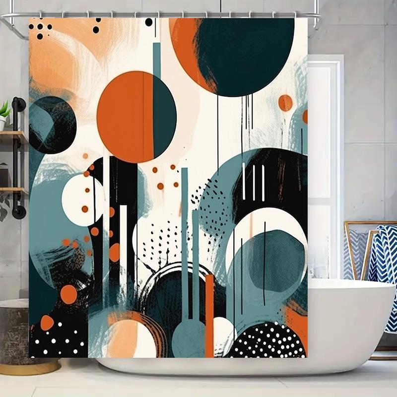 

Modern Bathroom Decor Shower Curtain Set With Geometric Print For Home Decoration Orange, Black White W60H190(CM)-1 Pcs