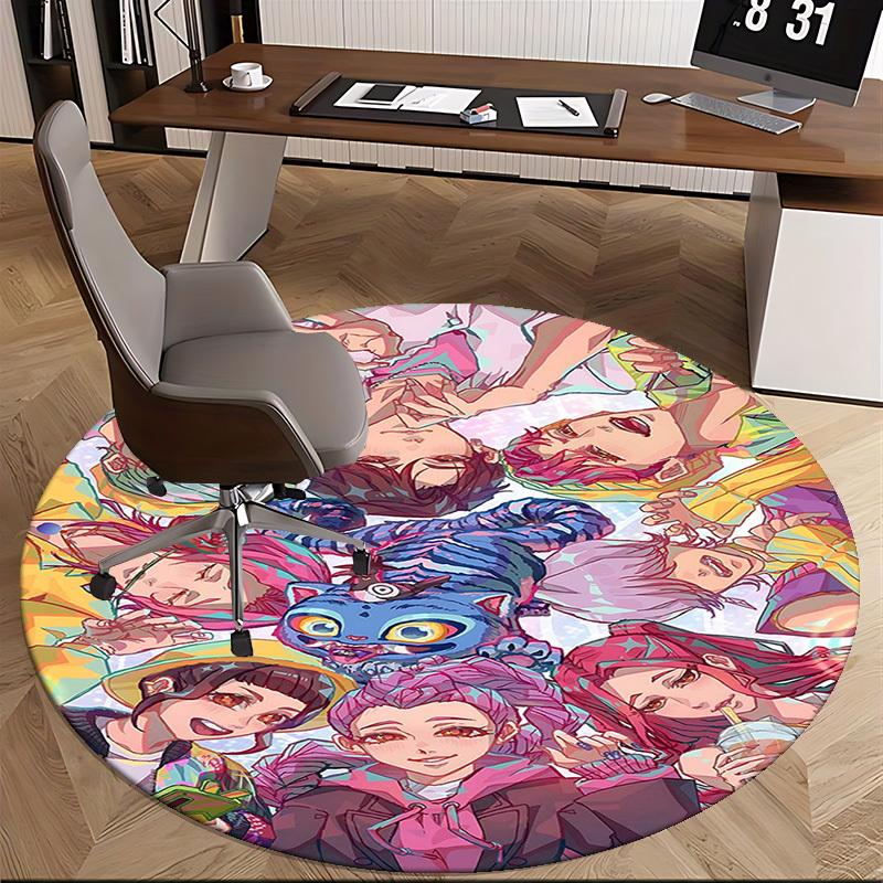 1pc Anime Cartoon Design Round Carpet - Office Chair Mat, Non-Slip Rug for Home Decor, Living Room, Bedroom, Game Room & Dormitory Decoration.W027
