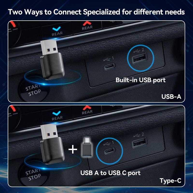 2 IN 1 Wireless Carplay Adapter Wired to Wireless carplay Adapter Plug & Play For Car With Wired CarPlay/ Android Auto