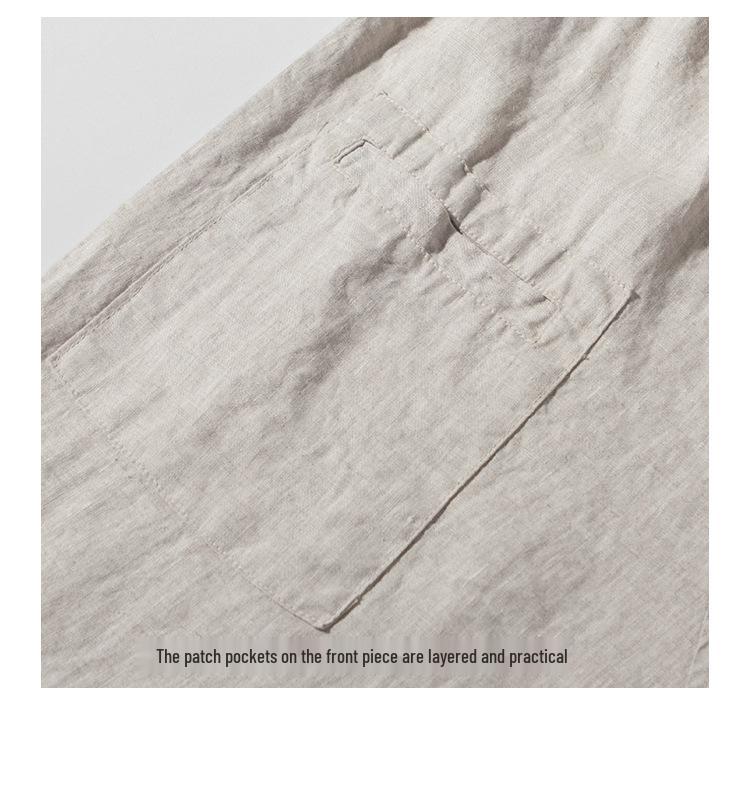 New Spring/Summer Textured Linen-Cotton Cropped Wide-Leg Pants with Elastic Waist and Pockets.