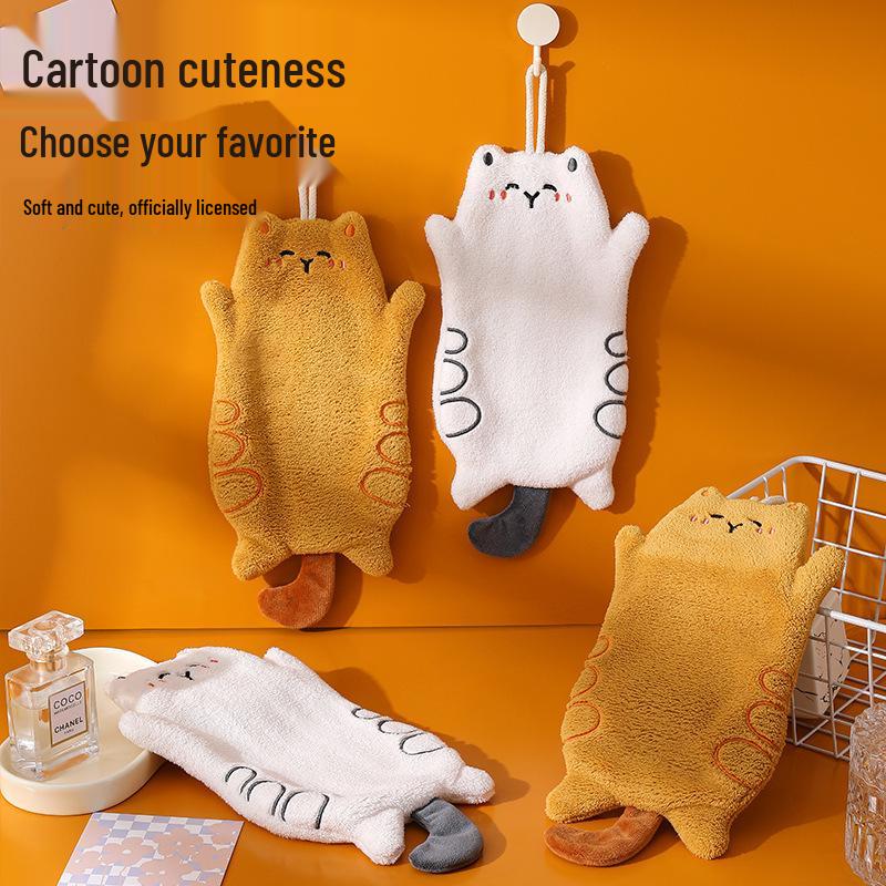 

Cute Cat-Shaped Hanging Absorbent Towel - Kitchen & Bathroom, Coral Fleece, Limited-Time Offer Hand Towel - Random Color - 1 Piece