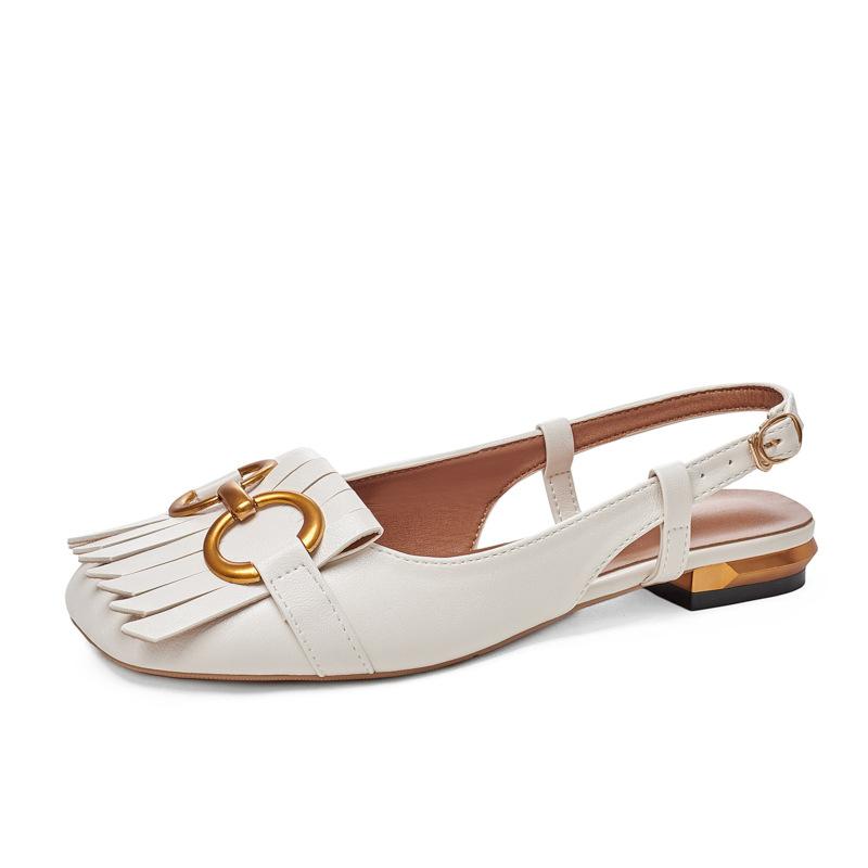 

Retro tassel bag head sandals fairy empty single shoes foreign trade thick heel 2025 summer new French Roman buckle 34