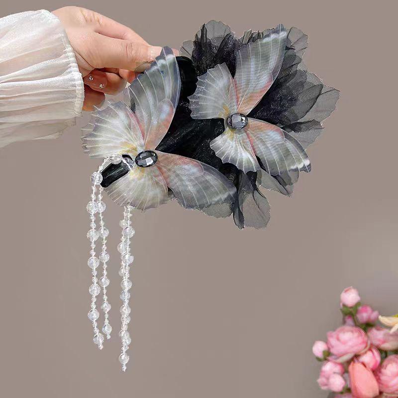 Butterfly Temperament  Chinese Style Flower Tassel Grab Clip Girls Women'S  High-End Feeling Shark Clip Hair Claw
