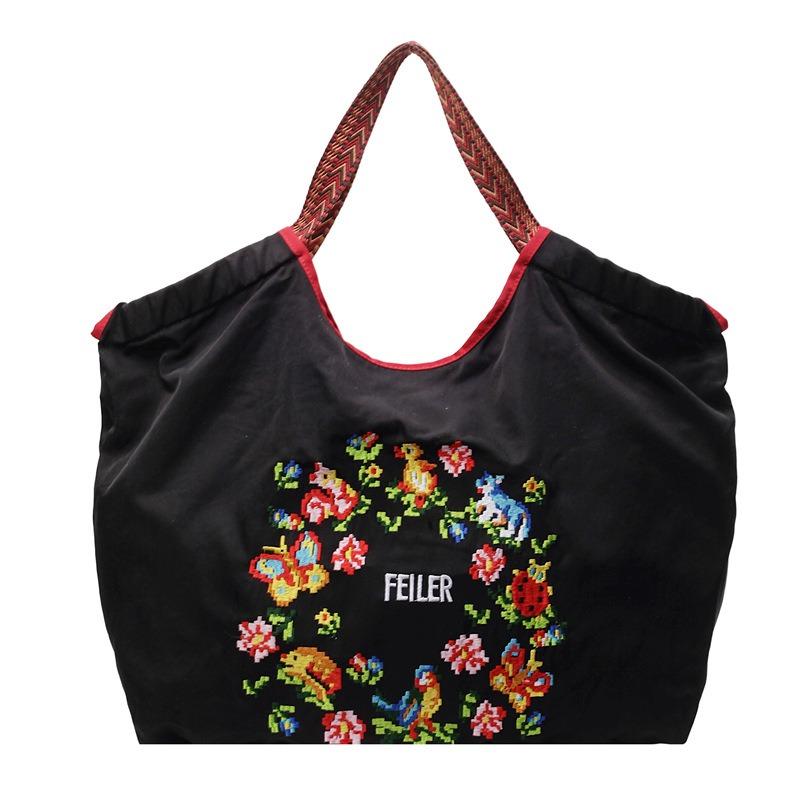 Nowa torba tote o dużej pojemności, haftowana nylonowa torba na zakupy, modna i prosta płócienna torba na ramię do dojazdów