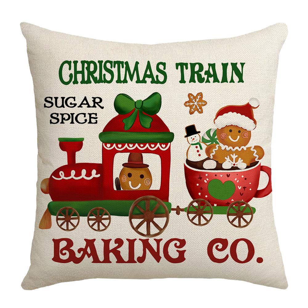 New Style Pillow Case Christmas Gingerbread Man Print Sofa Living Room Pillow Case Home Cushion