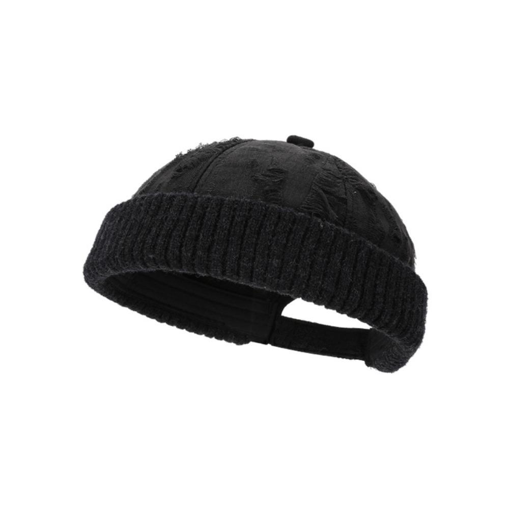 

Adjustable Knit Hat Solid Color Beanie Hat Retro Warm Cap Winter чорний