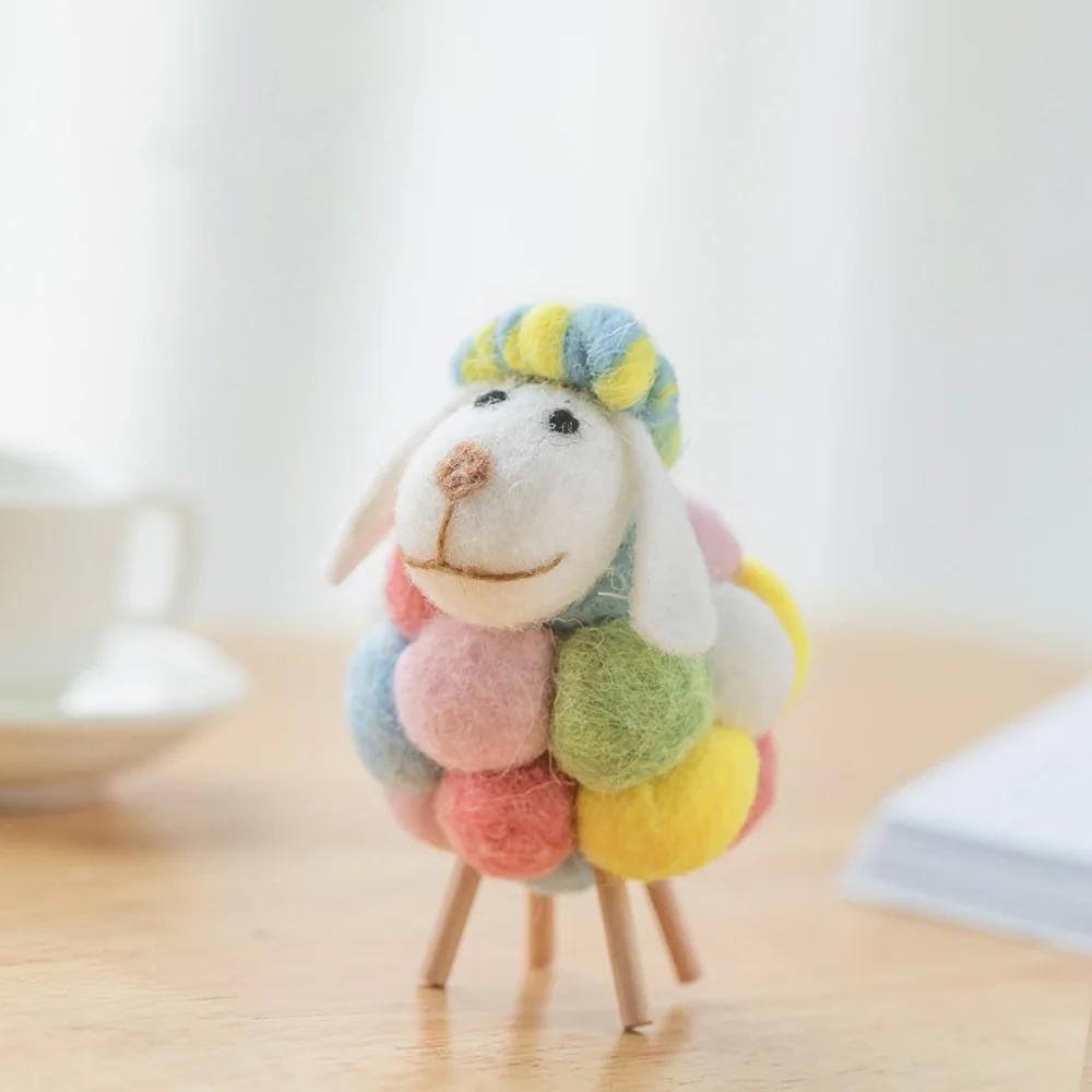 Miniature Felt Sheep Figurines Party Supplies Small Cute Ornament Wool Holiday Christmas Statue Home Decoration