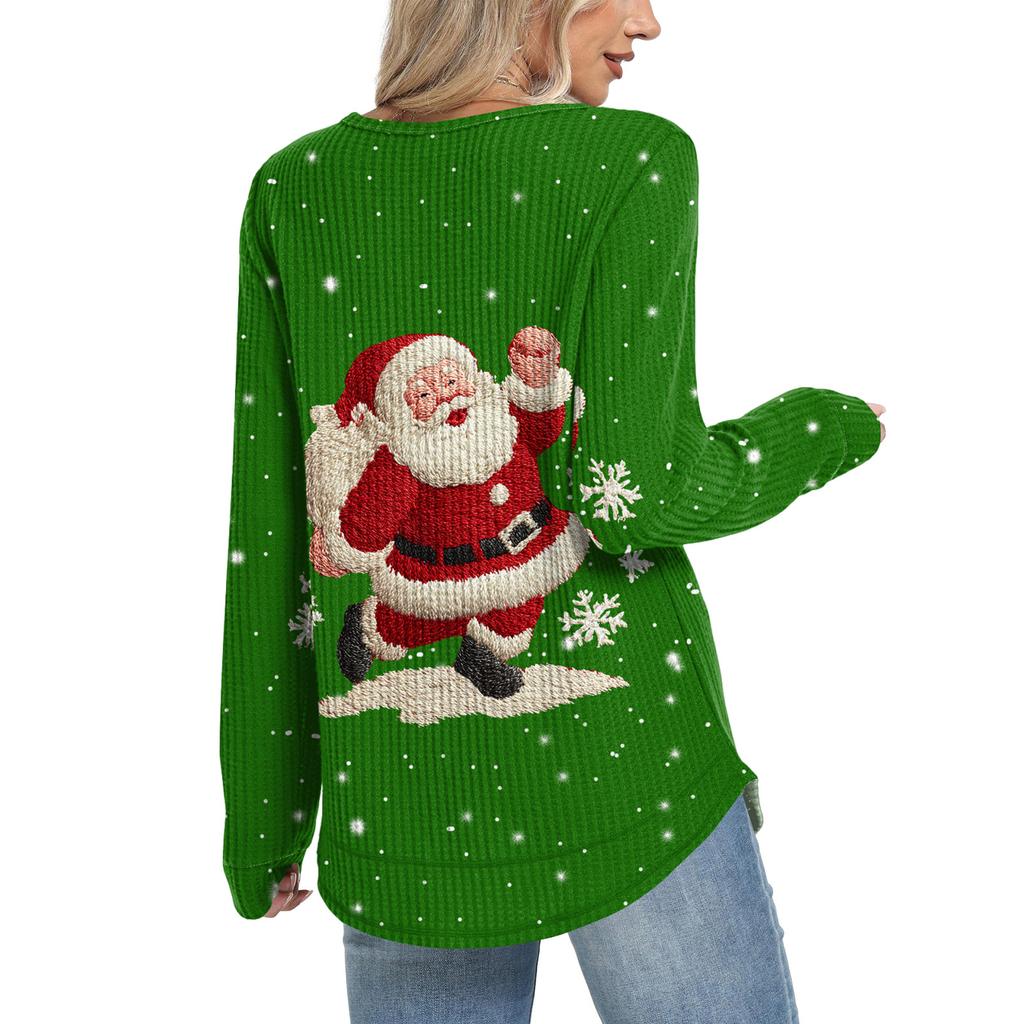 Damenmode Langarm Weihnachten Locker Langarm Rundhals Casual Oberteil