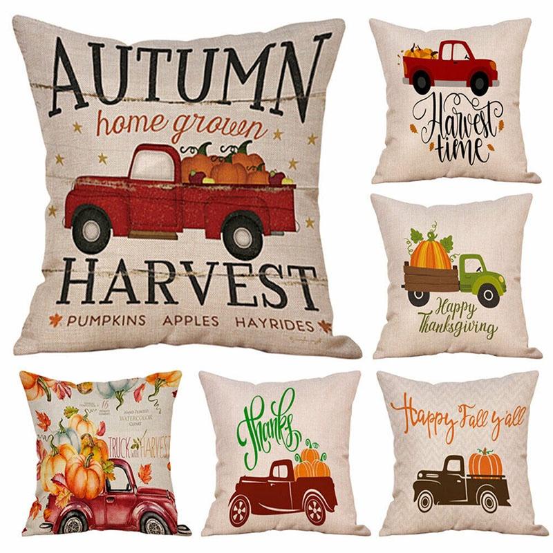 Chic Cotton Linen Pillow Case With Stunning Pumpkin Design For Autumn Ambiance