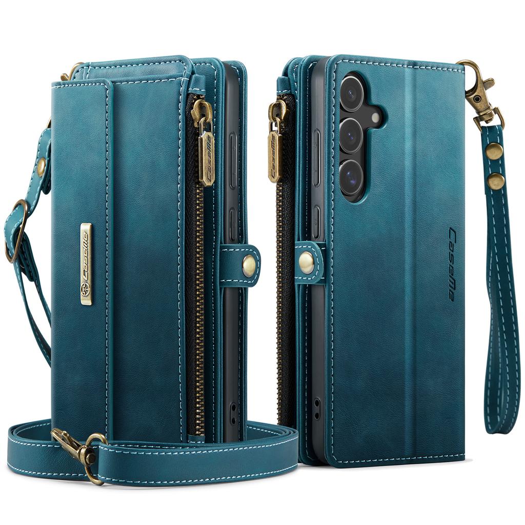 For Samsung Galaxy S25+ Case CASEME C39 RFID Blocking Zipper Wallet Stand Leather Cover with Strap
