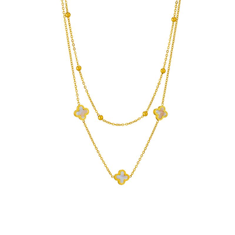 Stainless Steel Four-leaf Clover Double-layer Necklace for Women
